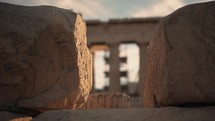 Ancient Greek ruins with a beautiful sunset view of the city