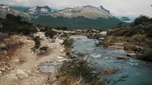 Rocky Stream Along The Hiking Trail To Laguna Esmeralda In Ushuaia, Tierra del Fuego, Argentina. - handheld shot