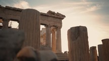 Ancient Greek ruins with a beautiful sunset view of the city