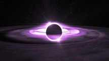 Magenta Black Hole Warping Time and Space. Purple Nebula on Event Horizon.