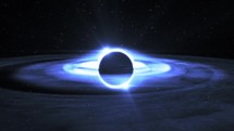 Turquoise Black Hole Animation in Outer-space. Disk of Matter on Event Horizon.	