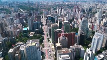 Aerial shot of the busy downtown street, av. Paulista, São Paulo
