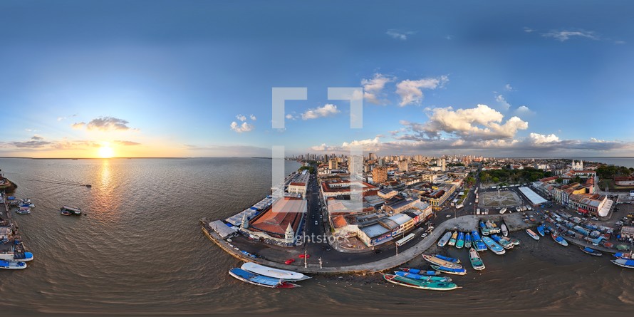 360 aerial photo taken with drone of Porto do Ver-o-Peso in Belém, Pará, Brazil