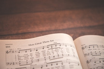 Hymnal opened to How Great Thou Art 