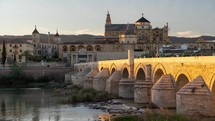 Time Lapse of City of Cordoba and Roman Bridge of Córdoba Sunset Day to Night