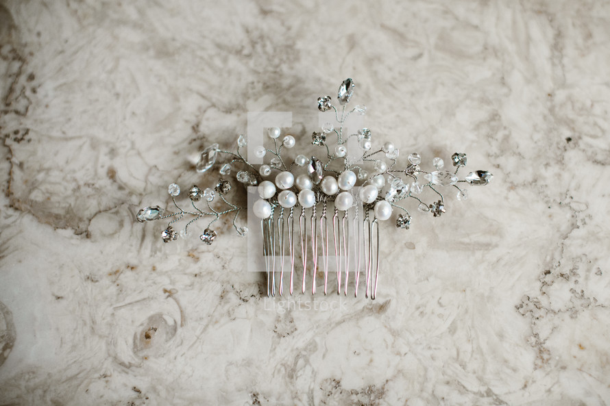 bride's pearl and silver hair clip 