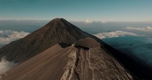 Fuego volcano crater and Acatenango Volcano in Guatemala. Aerial Orbit	