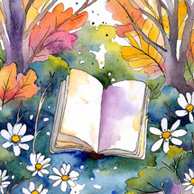 Journaling blank book on watercolor floral background