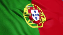 Flag of Portugal waving 3d animation. The emblem of Portugal flag. Seamless looping Portuguese flag animation