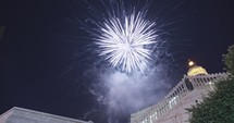 Nazareth, Israel, December 24, 2018. Fireworks after the Christmas mass in the Basilica of the Annunciation