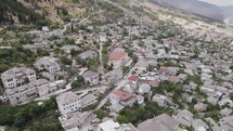 Drone flight over UNESCO world heritage city Gjirokaster, Albania