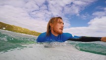 Surfer barreled backside wave in Australia