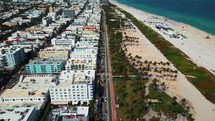 Overhead Shot of South Beach and Ocean Drive in Miami Beach Florida
