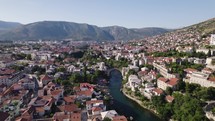 Wonderful establisher aerial of Mostar historical town in Bosnia and Herzegovina