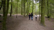 Young Family Walking Through Peaceful Forest In Summer