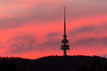 tower and pink sky  