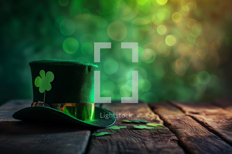 AI Generated Image. Saint Patrick’s Day banner with green hat and copy space