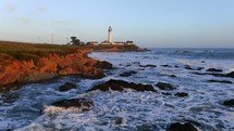Pigeon Point Lighthouse sunset aerial Cinematic drone coastline 