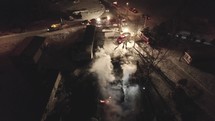 Aerial Drone Shot Around A Burning House. Dark Smoke