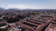 Aerial view orbiting the Santuario Nuestra Señora del Carmen, in Bogota, Colombia