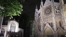 Westminster Abbey church at night in London, UK
