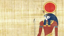 Ra the Egyptian God of Sun on a Papyrus Background