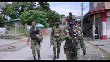  Asian Soldiers Patrolling Street Gun War Closeup Coup