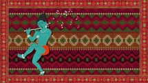 Lord Krishna Playing the Flute on a Festive Indian Background