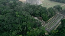 Foggy Morning Drone Flying over South American Ruins Jungle