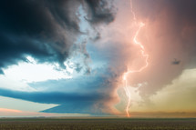 Lightning Bolt And A Spectacular Supercell Storm Cloud