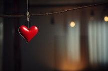 AI Generated Image. Red heart hanging and decorating room
