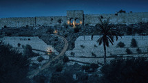 Old City of Jerusalem with the Holy Temple at night
