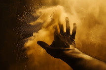 AI. Hand amidst golden dust and smoke