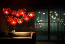 AI Generated Image. Home interior decorated with hearts for Valentine’s Day