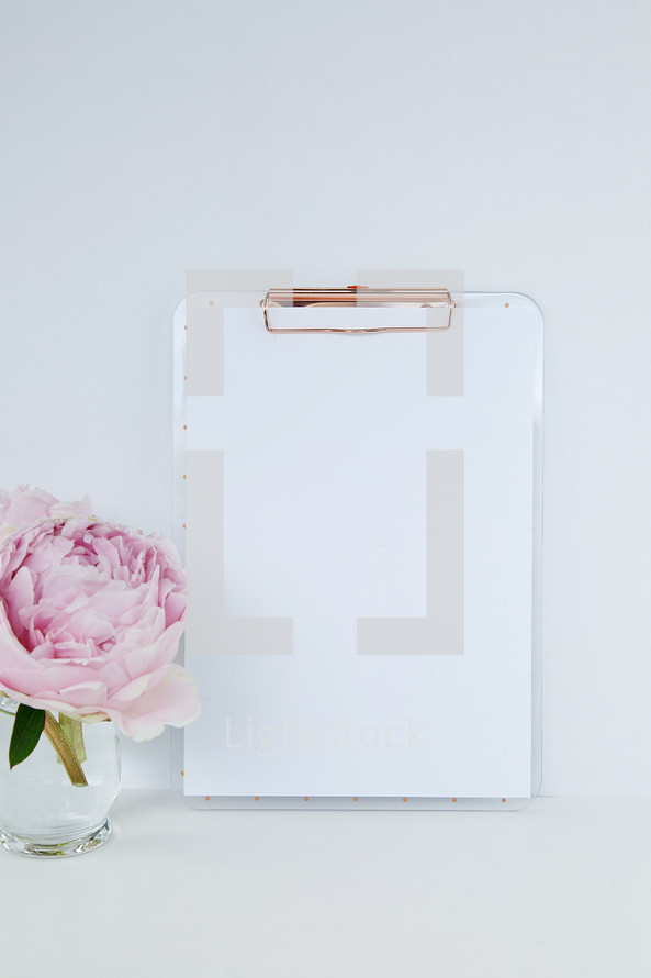 pink peony and clipboard 