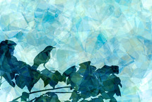NEW EVERY MORNING - bird on branch blue green polygon overlay
