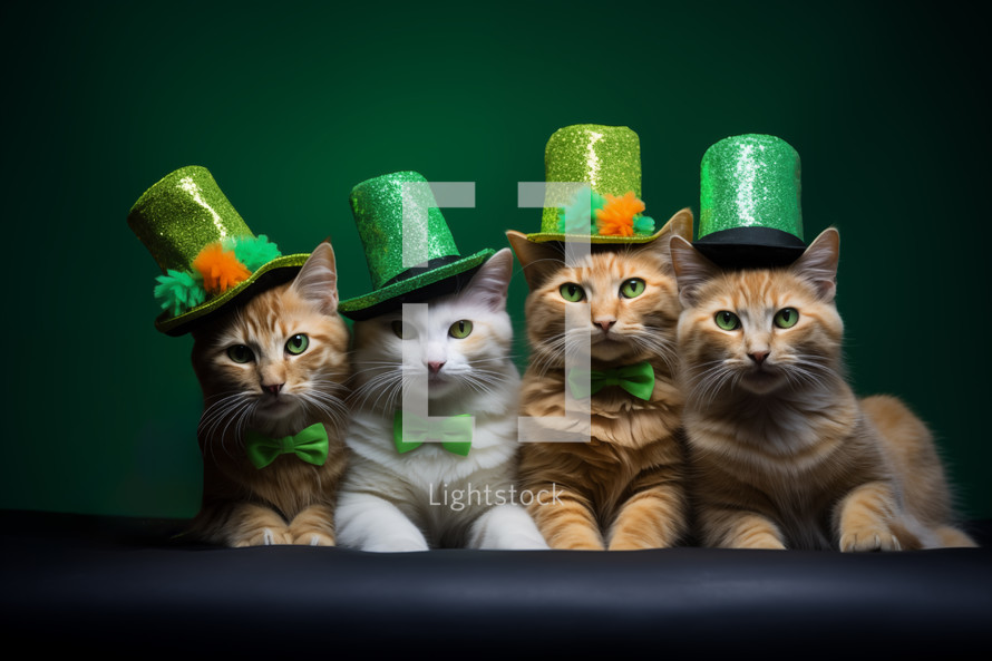 AI Generated Image. Cute St Patrick's day cats with green hats