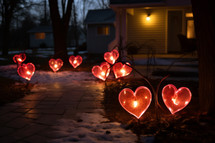 AI Generated Image. Backyard decorated with hearts for Valentine’s Day