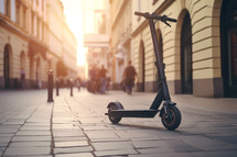 AI generated image. Electric push scooter in the city. Scooter rental services