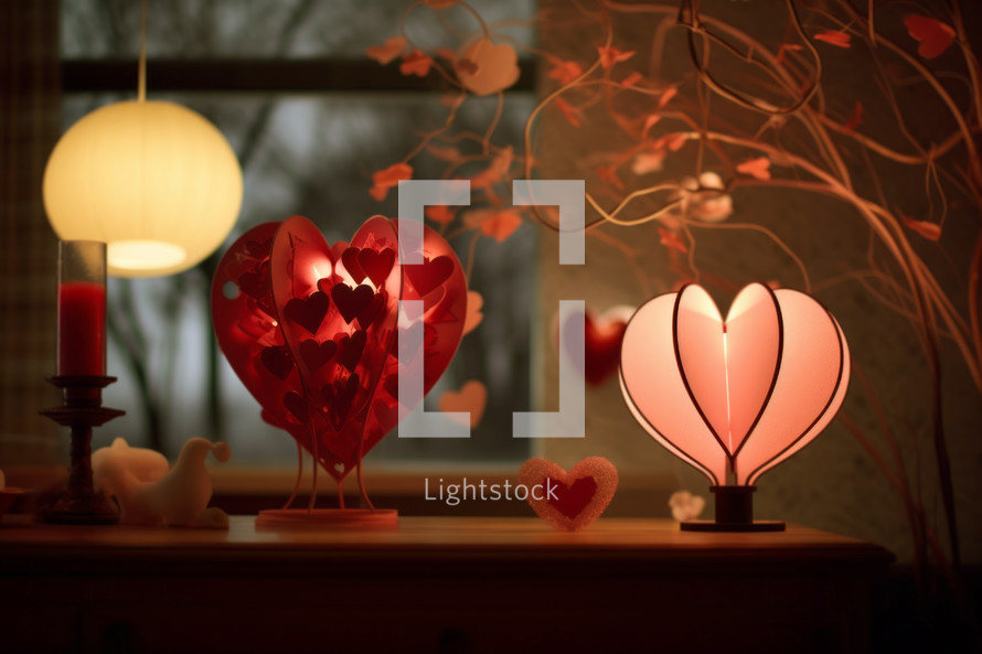 AI Generated Image. Home interior decorated with hearts for Valentine’s Day