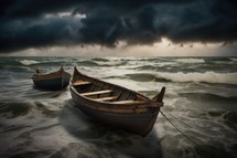 Rustic Dinghies Wooden Boat on Stormy Sea