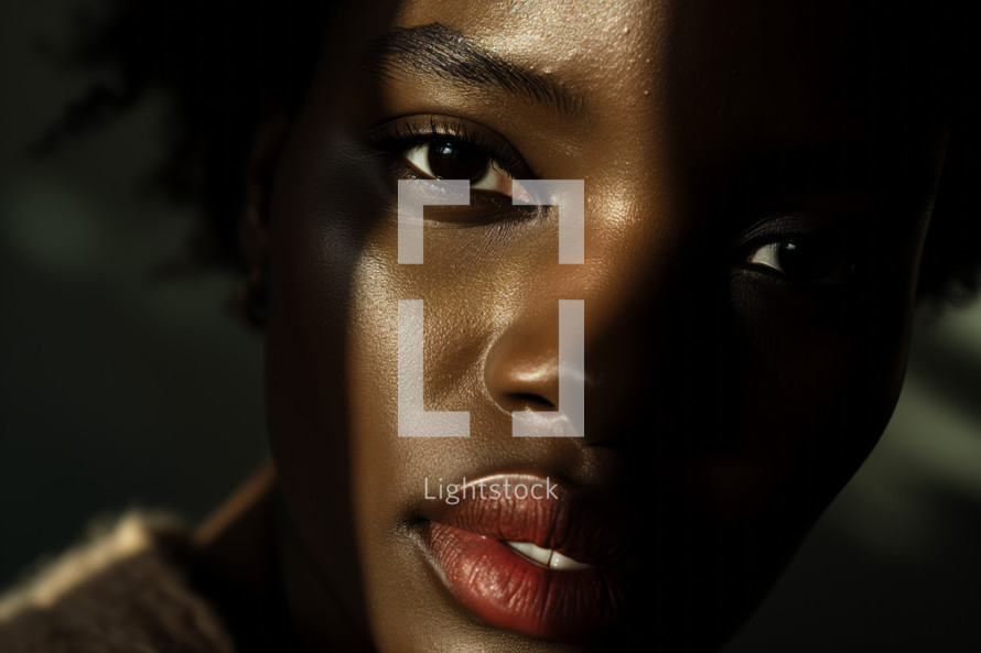 AI Generated Image. Close-up of the beautiful black woman looking at camera