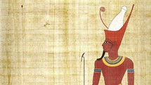 Egyptian Pharaoh with Double Crown on a Papyrus Background