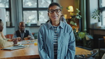 Portrait of Smiling Hispanic Woman in School for Immigrant Students
