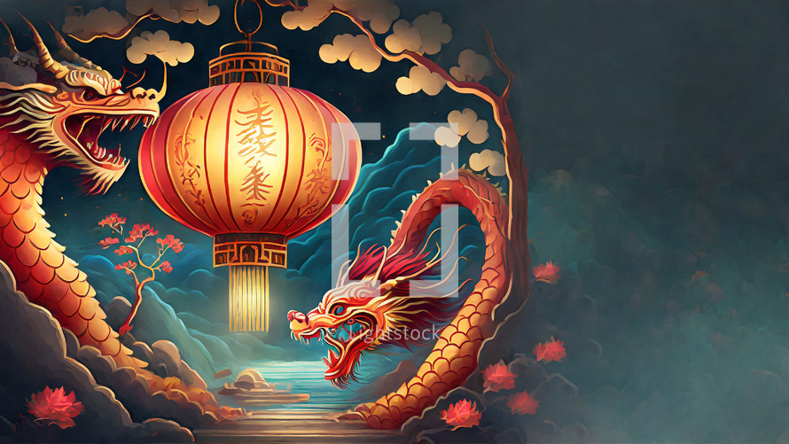 Chinese background with red dragons 