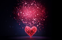 Valentine's day illustration with big red shiny heart on a blurred background with bokeh effect