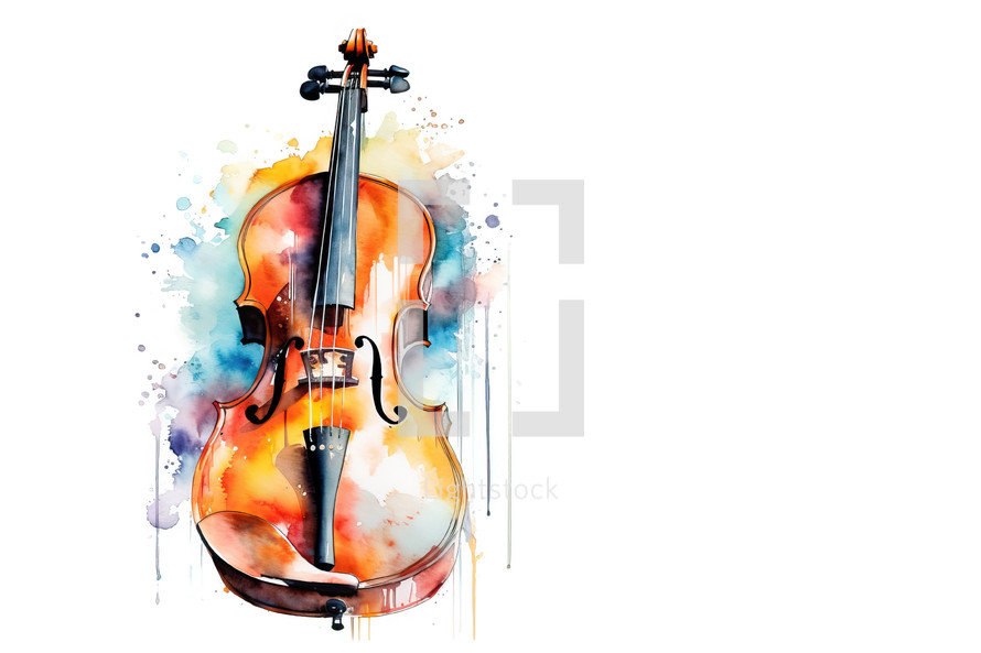 Cello Watercolor  Clipart Illustration on White Background