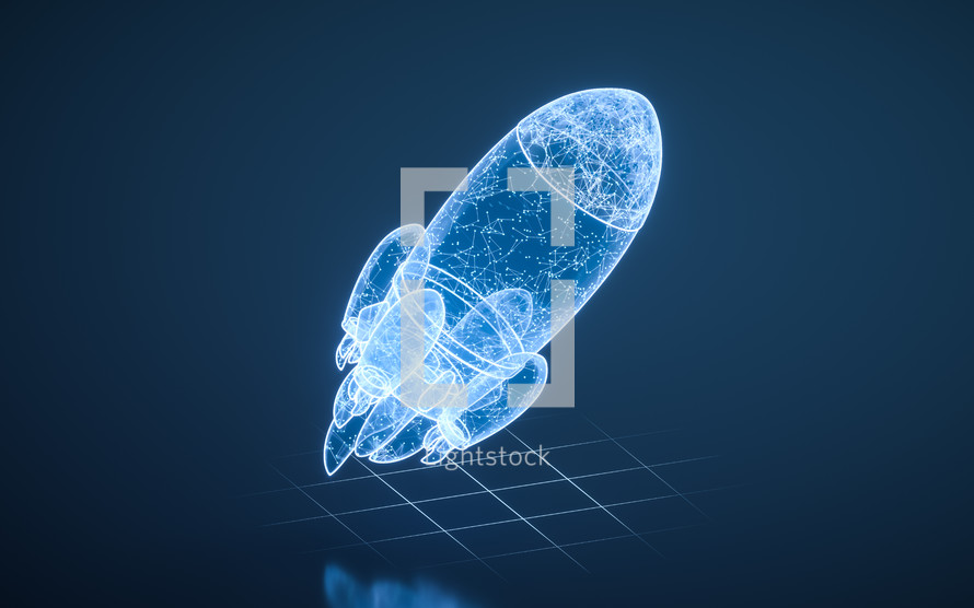 Rocket with blue technology structure, 3d rendering.
