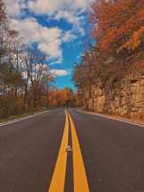 center lines on a road in autumn 