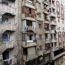 curtains on apartment balconies in Alexandria, Egypt